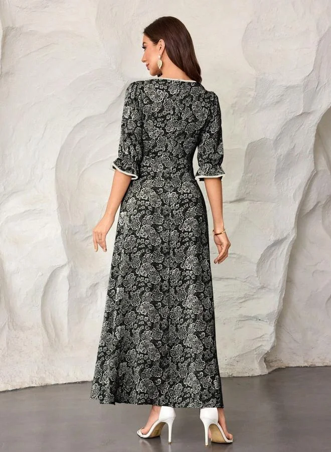 تايك تو فستان طويل بياقة سويت هارت وطبعة زهور